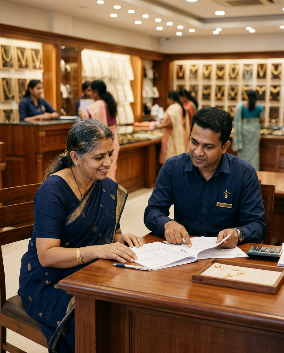 Customer and gold expert discussing pledged gold release documents